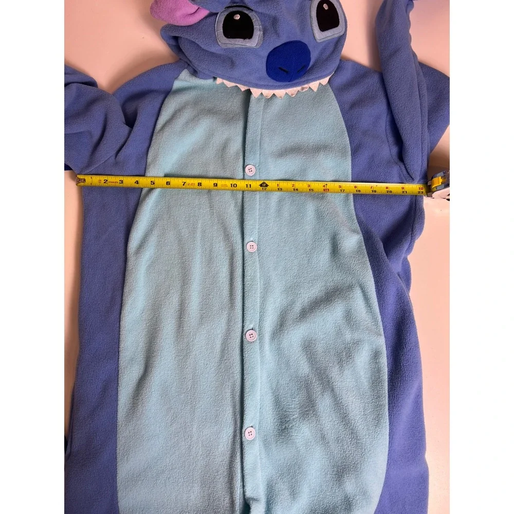 Disney Stitch Costume Pajamas Blue Fleece Hooded One Piece Size M